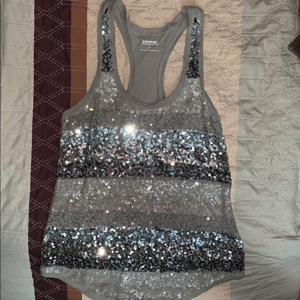 Express sequin lace tank top